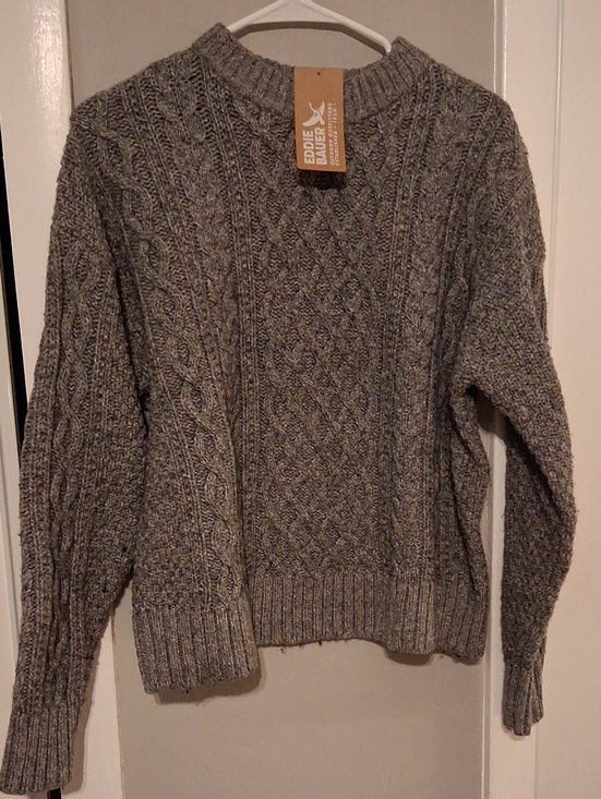 Eddie Bauer Sweaters - NWT Eddie Bauer Heathered Cotton Wool Grey Cable Knit Crewneck Sweater M